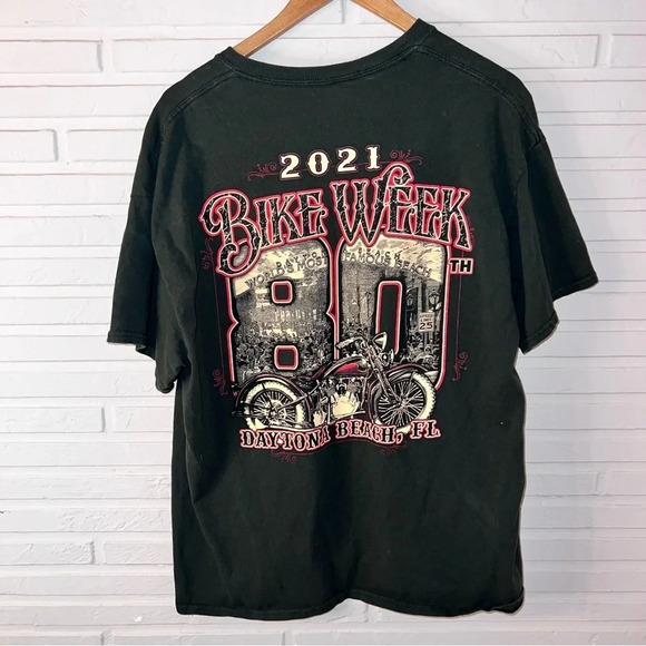 Army Green 2021 80th Anniversary Daytona Bike Week T Shirt, Men’s Extra Large - Picture 1 of 5